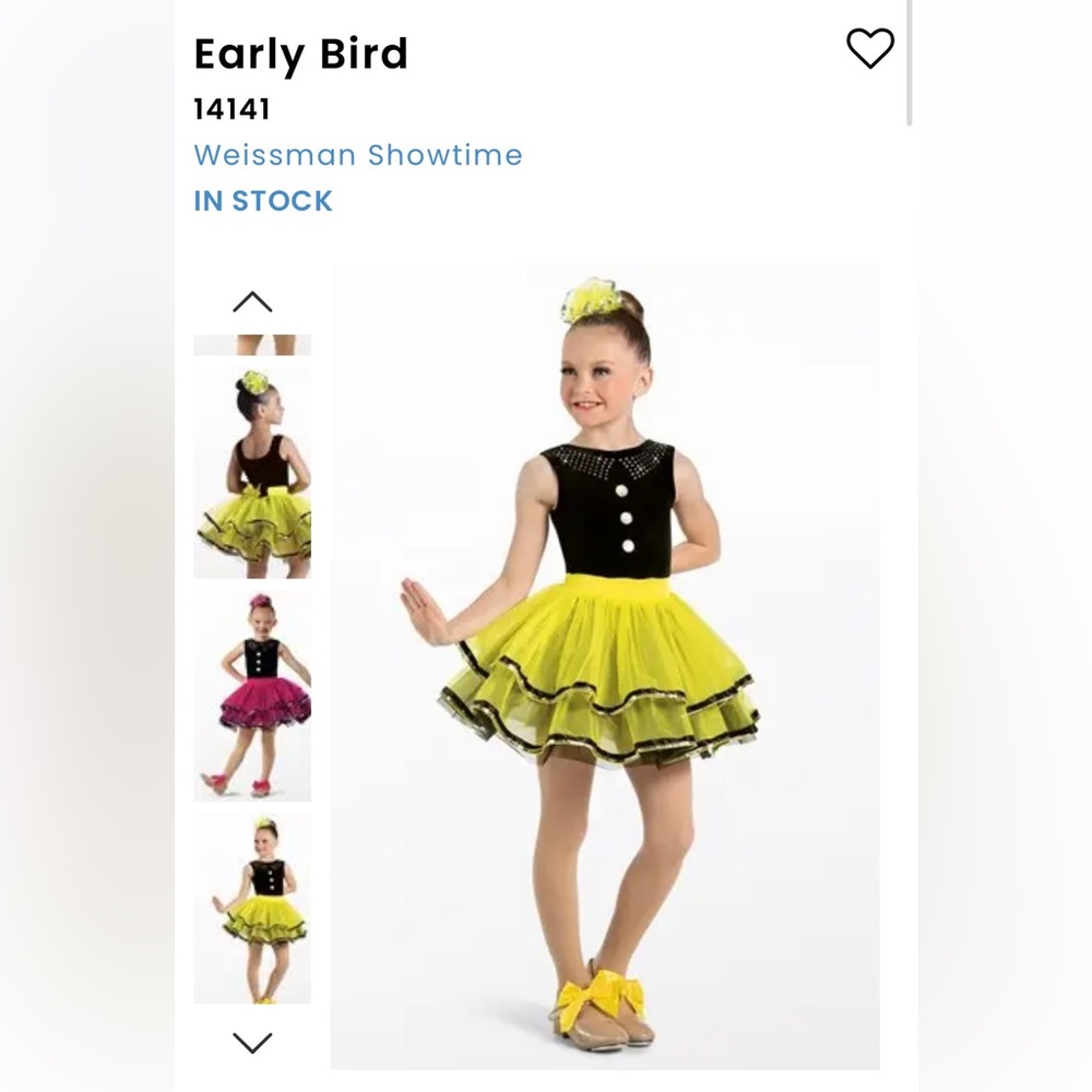 Weissman Showtime Girls Early Bird Dance Costume, Style 14141, size Medium child